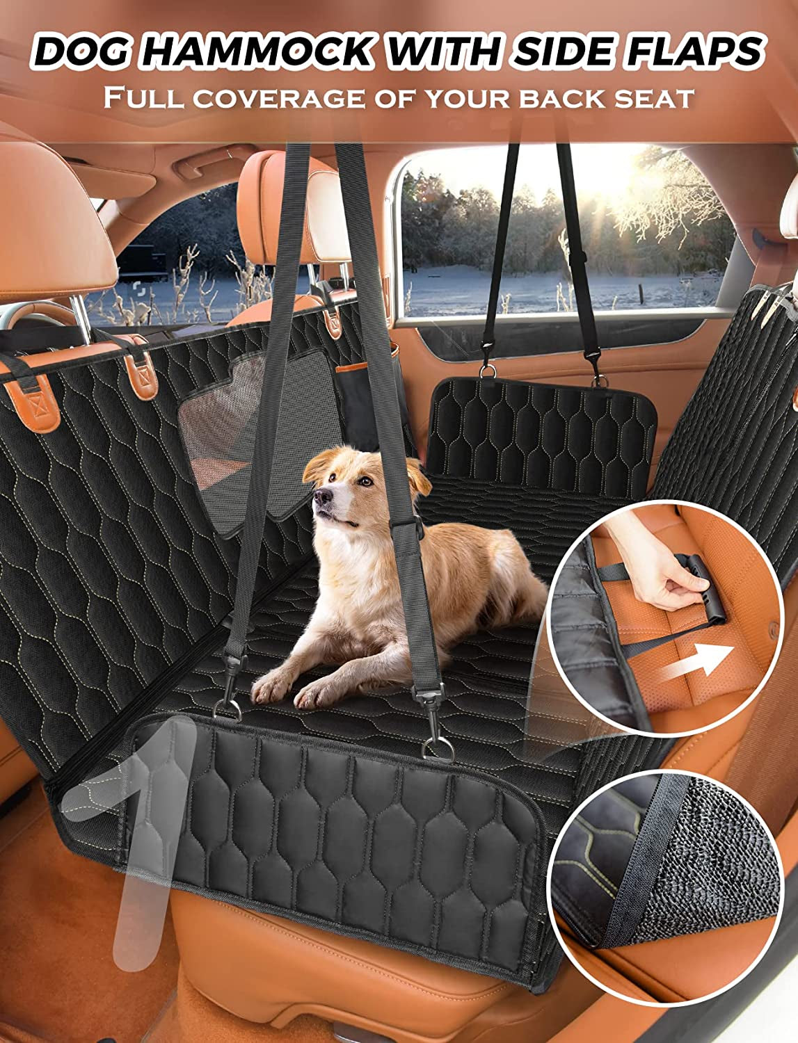Dog Car Seat Cover for Back Seat, 100% Scratchproof Waterproof Backseat Cover for Dogs, Dog Seat Cover for Suvs, Dog Back Seat Cover with Mesh Window, Nonslip - Black