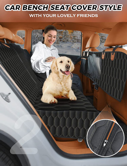 Dog Car Seat Cover for Back Seat, 100% Scratchproof Waterproof Backseat Cover for Dogs, Dog Seat Cover for Suvs, Dog Back Seat Cover with Mesh Window, Nonslip - Black