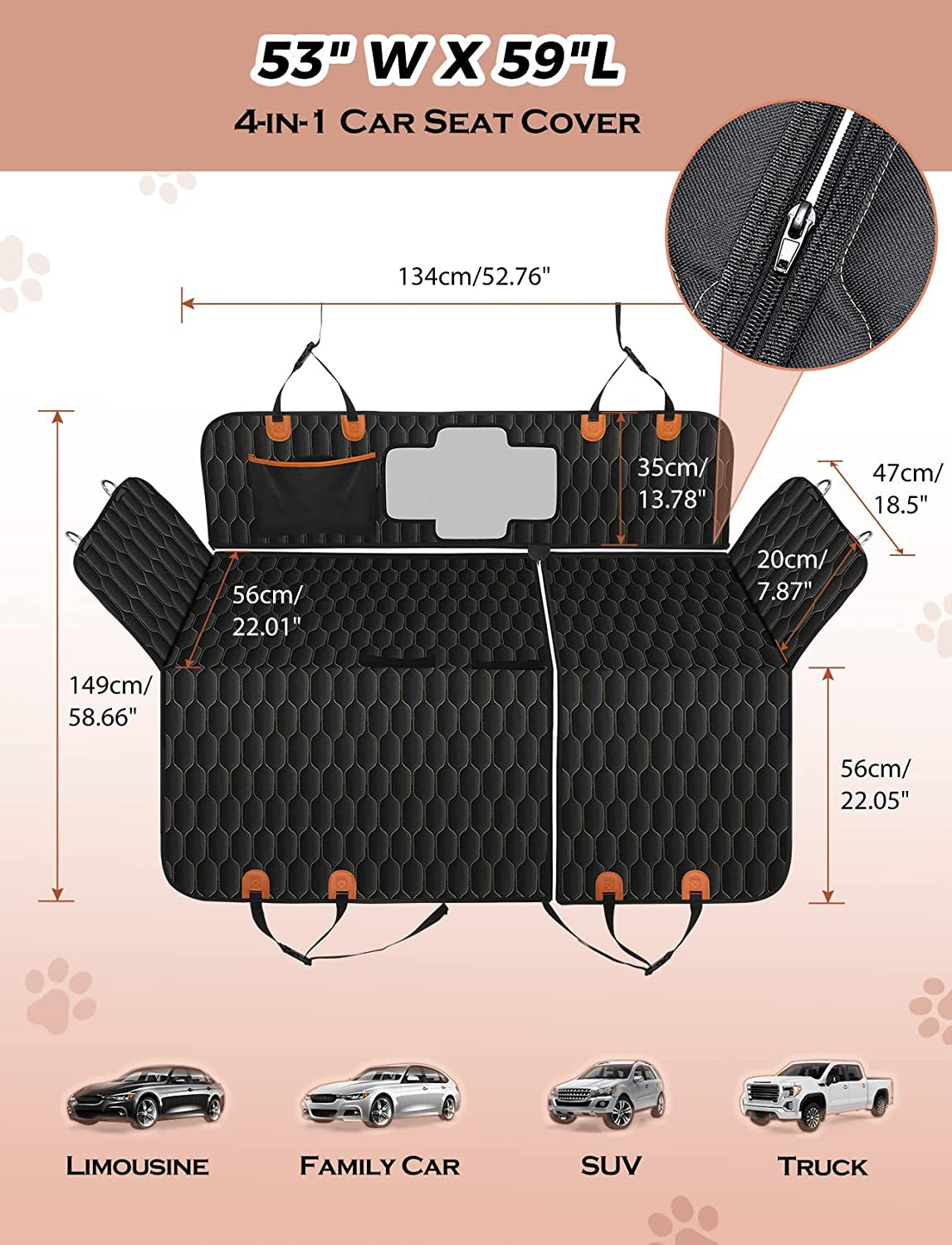 Dog Car Seat Cover for Back Seat, 100% Scratchproof Waterproof Backseat Cover for Dogs, Dog Seat Cover for Suvs, Dog Back Seat Cover with Mesh Window, Nonslip - Black