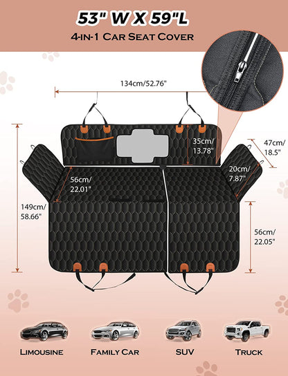 Dog Car Seat Cover for Back Seat, 100% Scratchproof Waterproof Backseat Cover for Dogs, Dog Seat Cover for Suvs, Dog Back Seat Cover with Mesh Window, Nonslip - Black